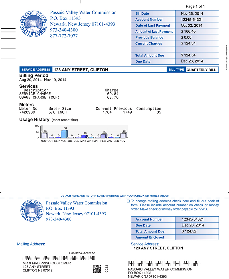 PVWC quarterly bill statement